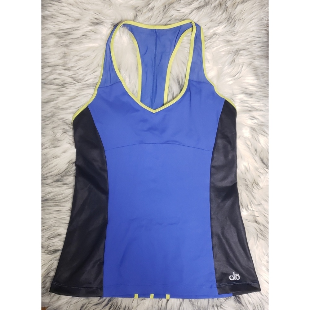 Alo Yoga Mesh Faux Leather V Neck Padded Bra Tank